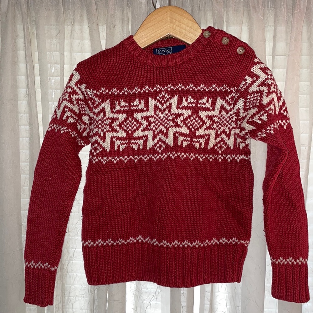 Almost New Red Polo Ralph Lauren Classic Crewneck Sweater in Thick Cotton - 3T